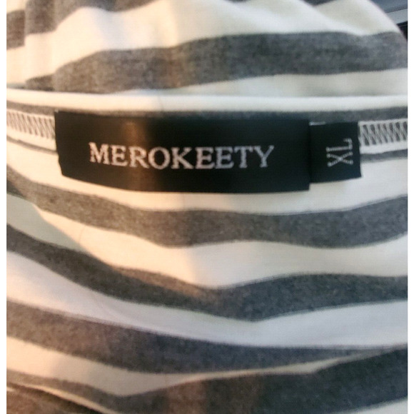 Merokeety Gray & White Striped Tulip Hem Knee Length Faux Wrap Knit Dress XL - Picture 4 of 5